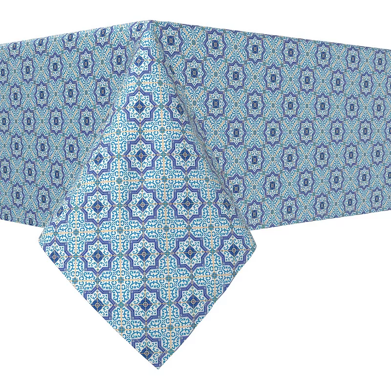 Rectangular Tablecloth， 100% Cotton， 60x104， Moroccan Blue Tile Design