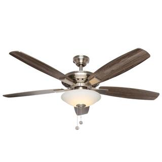 Hampton Bay Menage 52 in. LED Indoor Brushed Nickel Smart Hubspace Ceiling Fan with Light and Remote 14600HR