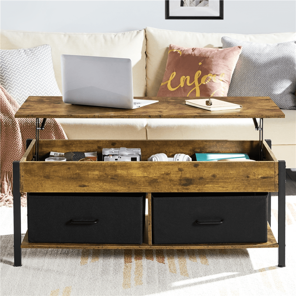 Alden Design Lift Top Wood Coffee Table with Storage Baskets, Large, Rustic Brown