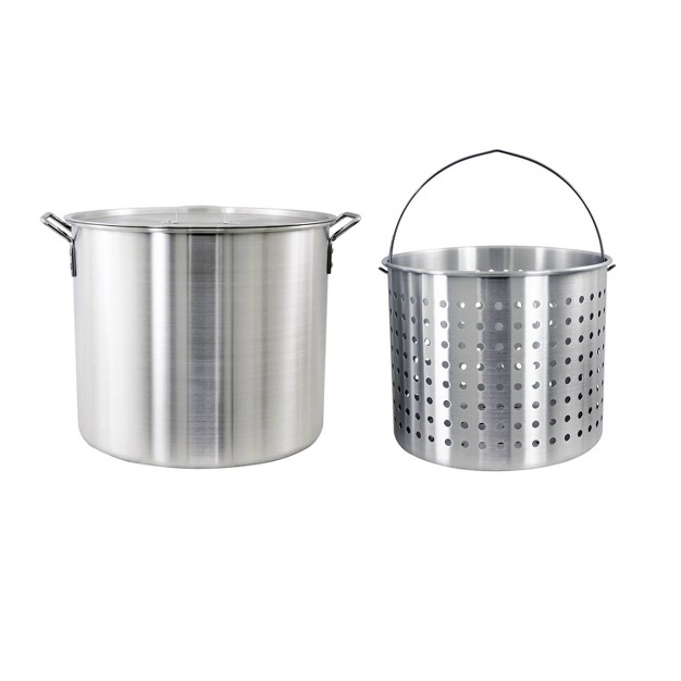 3pc 60qt Stock Aluminum Pot amp Basket Silver