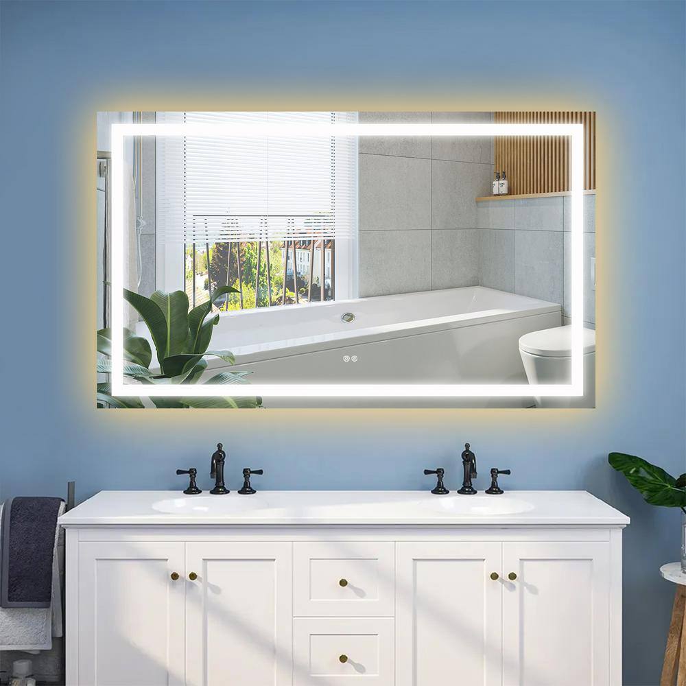 FORCLOVER 72 in. W x 36 in. H Large Rectangular Aluminum Frameless Dimmable Anti-Fog Wall Bathroom Vanity Mirror in White FRIMFTH31M7236