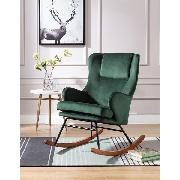 Porthos Home Dax Rocking Accent Chair， Velvet， Rubber Wood and Steel Legs