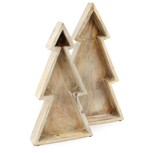 Auldhome Design Wood Christmas Tree Shaped Trays Set Of 2