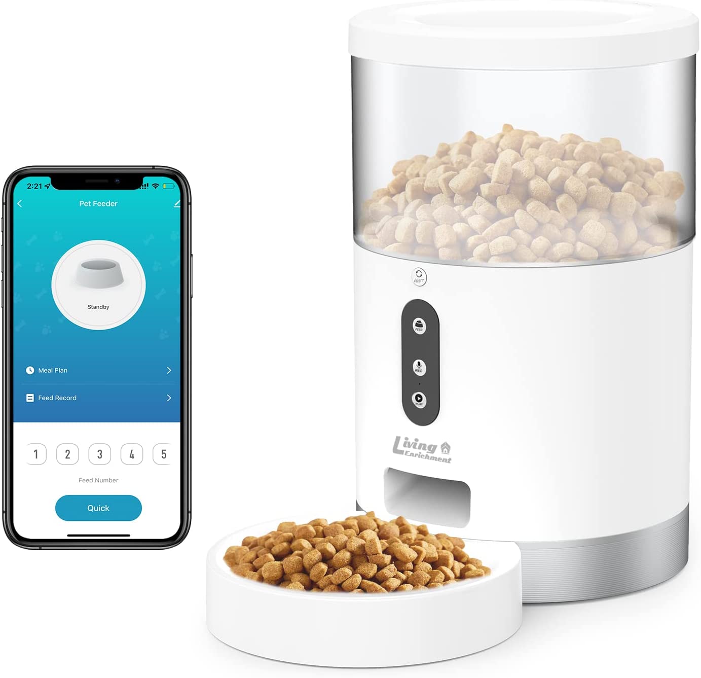 Automatic Cat Feeder， WiFi Smart Pet Feeder 4L， Auto Dog Food Dispenser with Portion Control， Distribution Alarms and Voice Recorder， APP Control， for Cats， Dogs and Small Pets