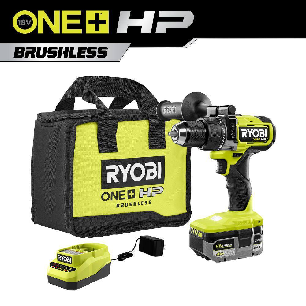 RYOBI ONE+ HP 18V Brushless Cordless 12 in. Hammer Drill Kit with (1) 4.0 Ah High Performance Battery Charger and Tool Bag PBLHM101K