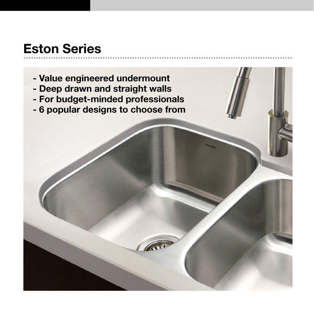 Houzer STS-1400-1 Eston Series Undermount Stainless Steel Single D Bowl Kitchen Sink， 18 Gauge