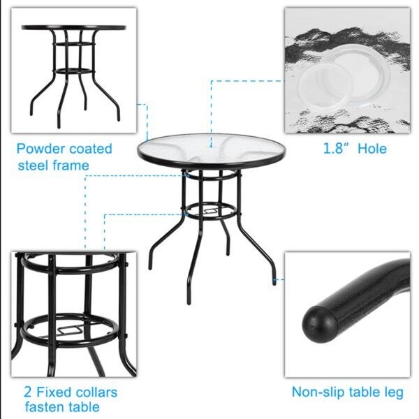 Outdoor Dining Table Round Toughened Glass Table Yard Garden Glass Table