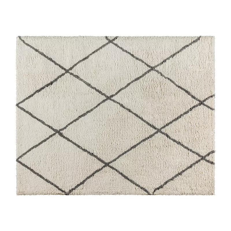 Merrick Lane Shag Style Diamond Trellis Area Rug - 8' x 10' - Ivory/Gray Polyester (PET)