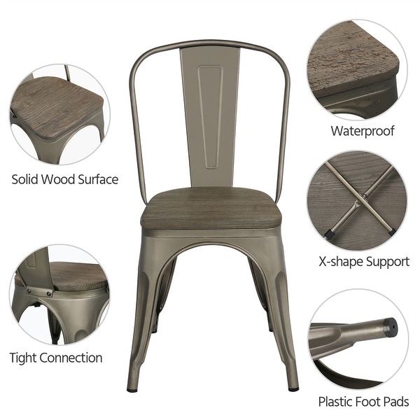 Yaheetech Set of 4 Metal Dining Chair with Wooden Stackable Chairs