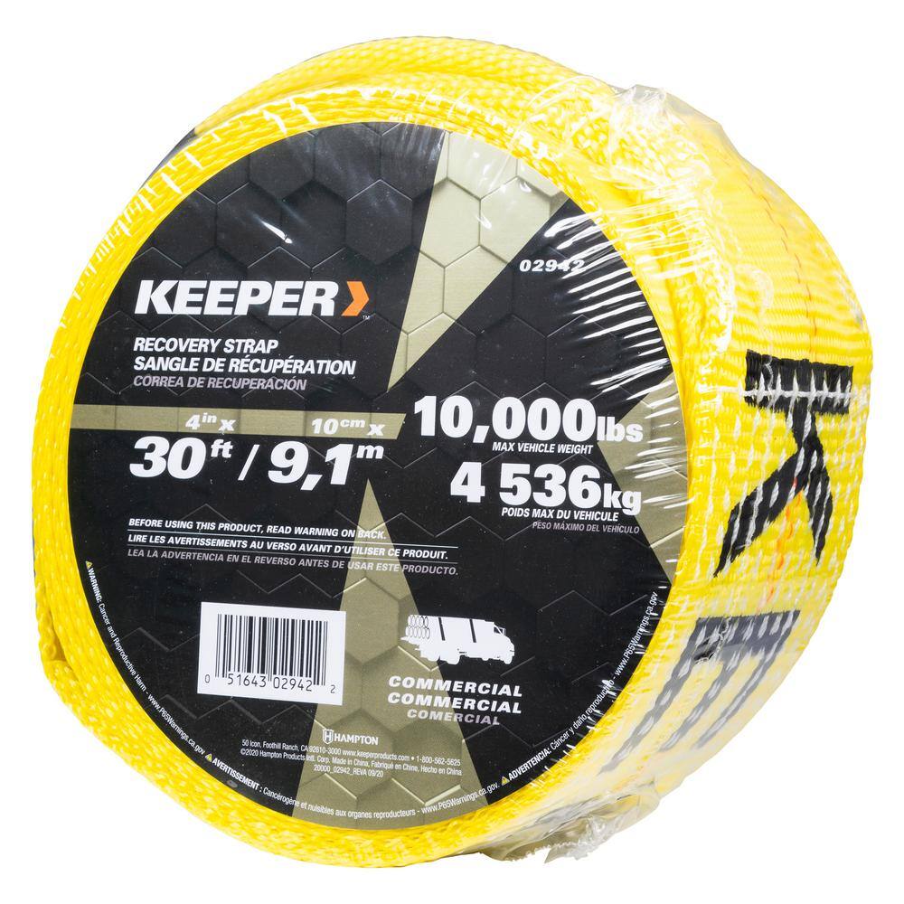 Keeper 30 ft. x 4 in. x 20000 lbs. Vehicle Recovery Strap with Protected Loops 02942