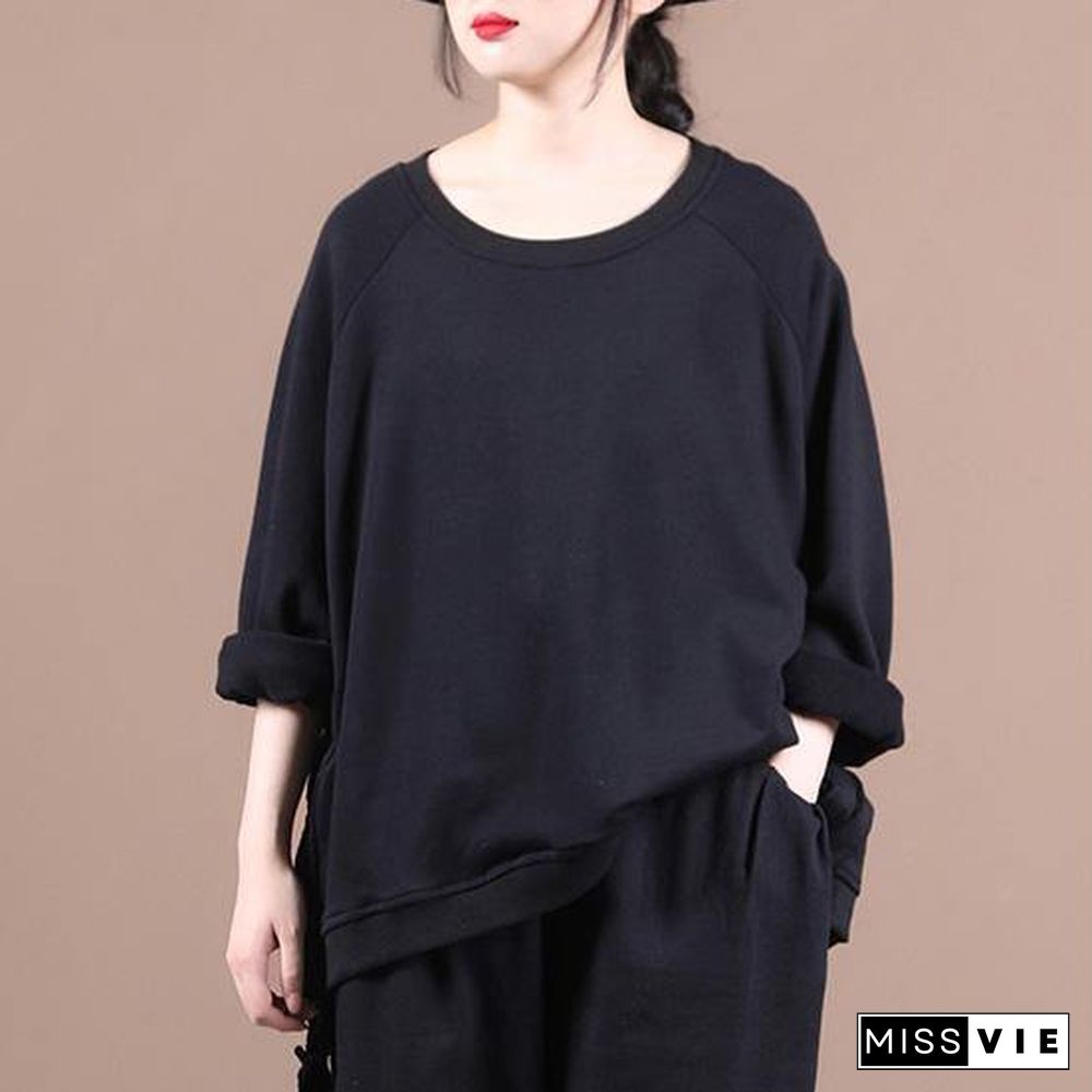 Elegant black shirts women o neck oversized fall blouses