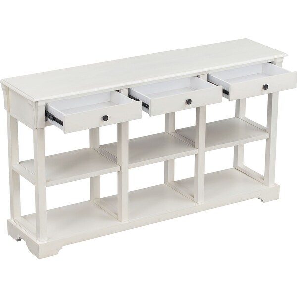 Console Table with Ample Storage， Open Shelves and Drawers