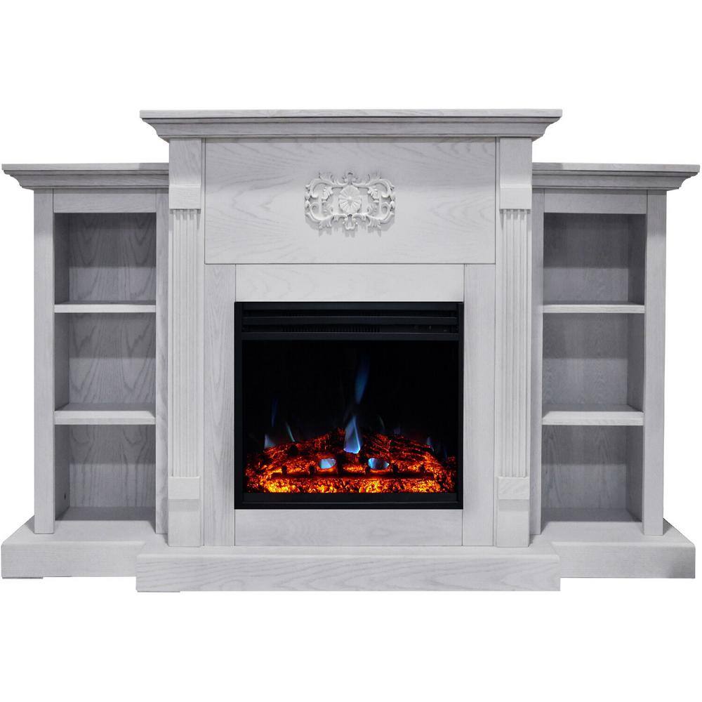 Cambridge Sanoma 72 in. Electric Fireplace Heater in White with Mantel Bookshelves Enhanced Multi-Color Log Display and Remote CAM7233-1WHTLG3