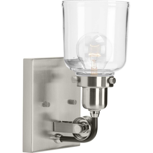 Progress Lighting Rushton 1 light Wall Sconce Brushed Nickel Clear Glass Shade