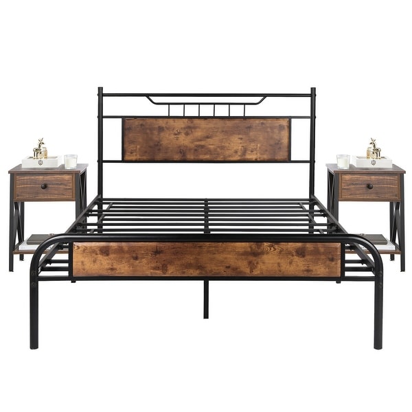 Taomika Mid Century 3-Pieces Bed and Nightstands Sets - - 34810956