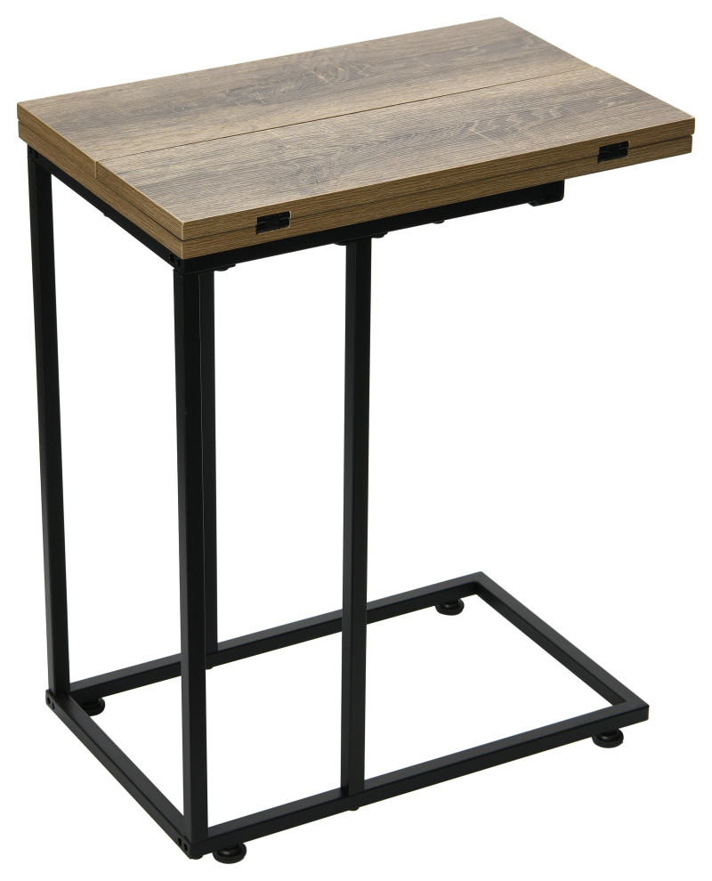 Extendable C Shaped for Accessiblity Side End Table Ashwood Rustic  Black Metal   Industrial   Side Tables And End Tables   by Household Essentials  Houzz