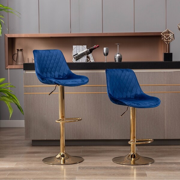 Modern Bar Stools Set of 2 with Chrome Footrest and Base Swivel Height Adjustable Mechanical Lifting Velvet， Golden Leg Bar Stool