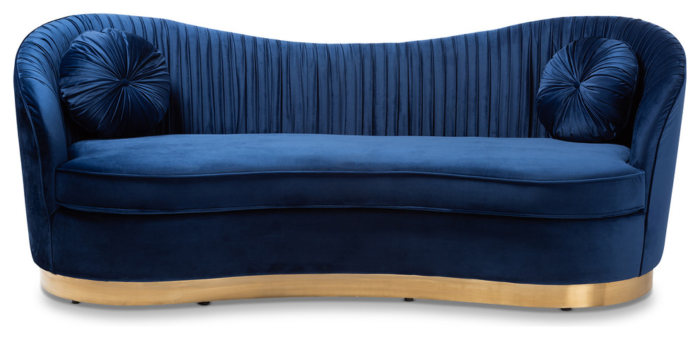 Evelina Glam Royal Blue Velvet Fabric Gold Sofa   Contemporary   Sofas   by Baxton Studio  Houzz