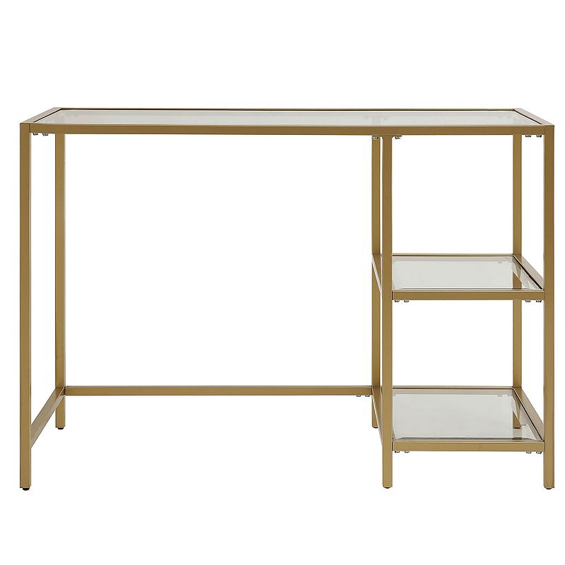 Marcello Glass Gold Top Desk with Shelves