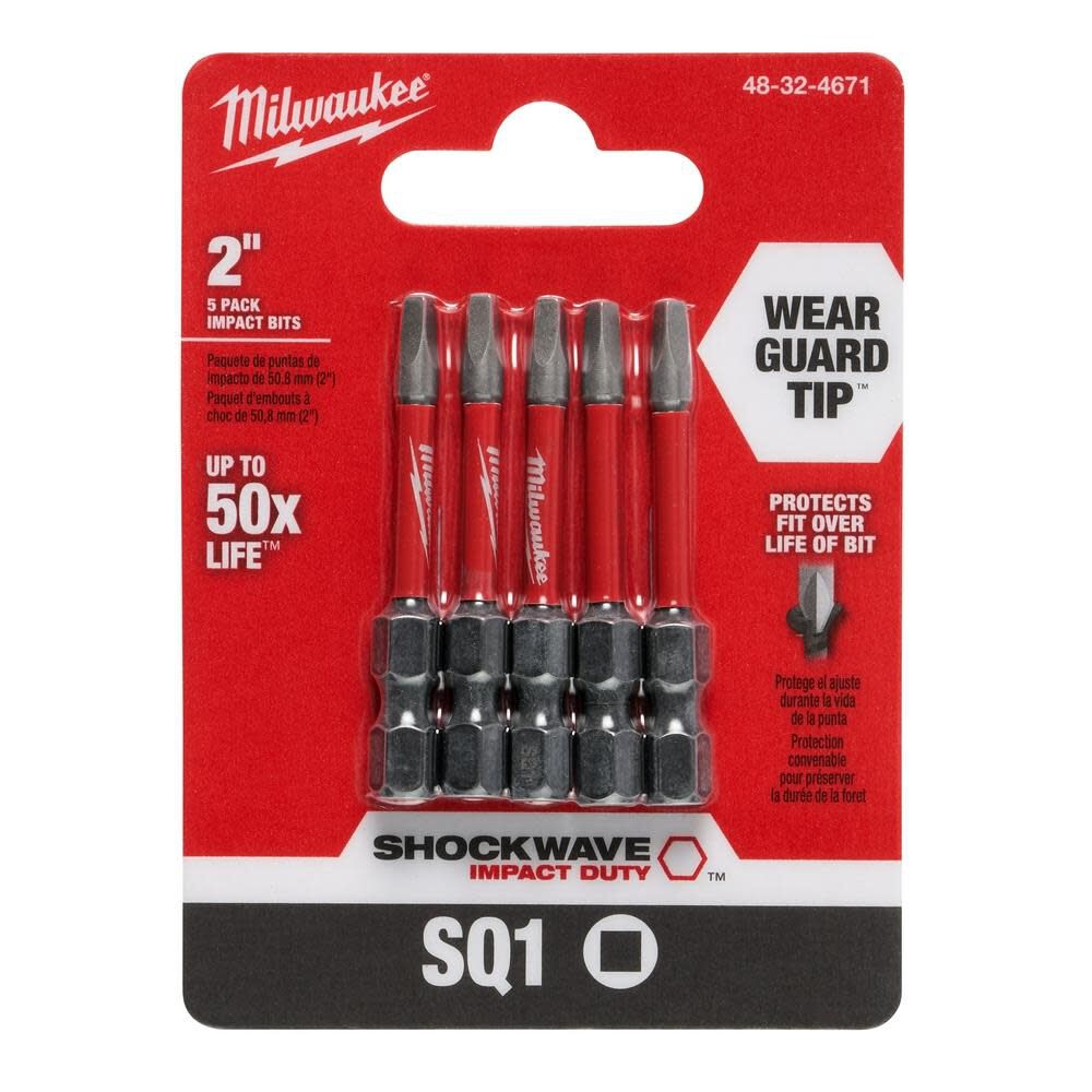 MW SHOCKWAVE 2 in. SQ1 Impact Driver Bits 5PK 48-32-4671 from MW