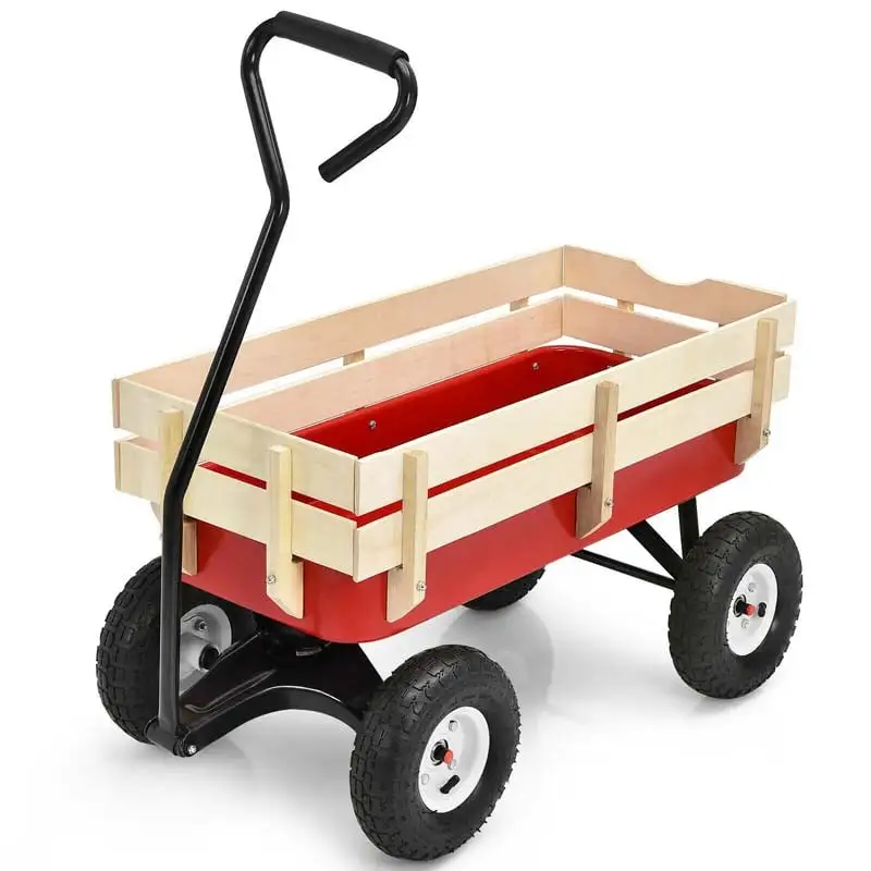 Outdoor Heavy Duty Garden Cart Wagon with Wood Railing