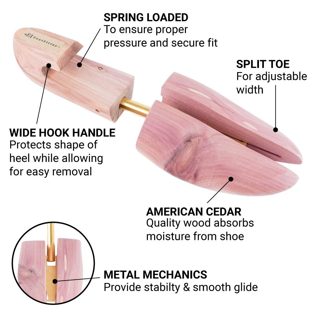 FootFitter Shoe Trees for Men， Wide Heel Split Toe， Aromatic Cedar Boot Trees