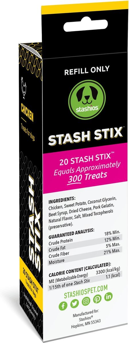 Stashios Stash Stix Chicken Soft and Chewy Dog Treats， 3.9-oz bag