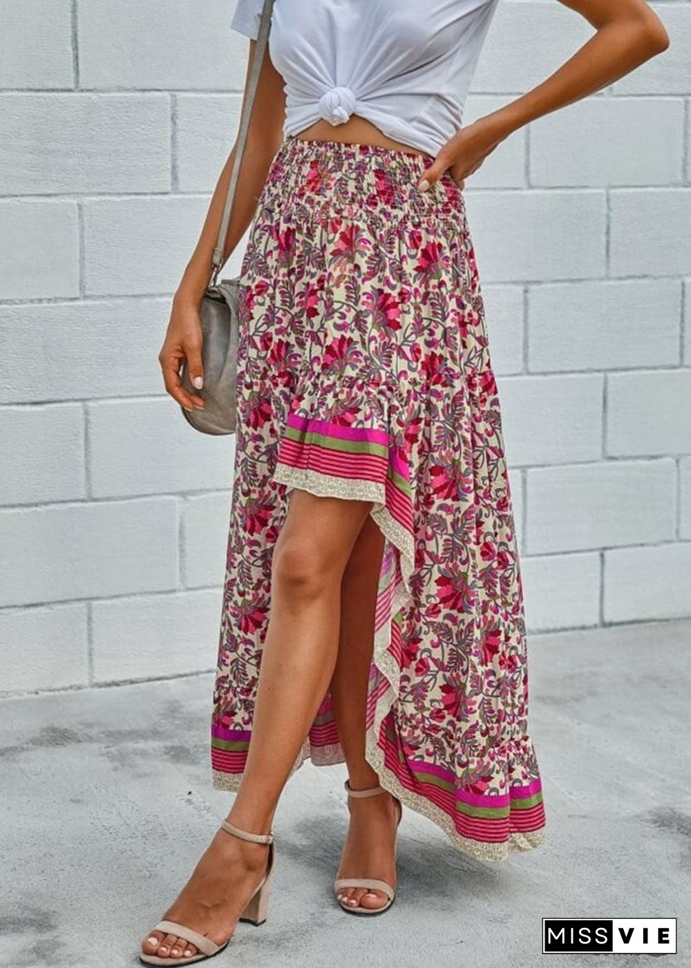 Boho Skirts in Asymmetric Indian Blue Floral For Women