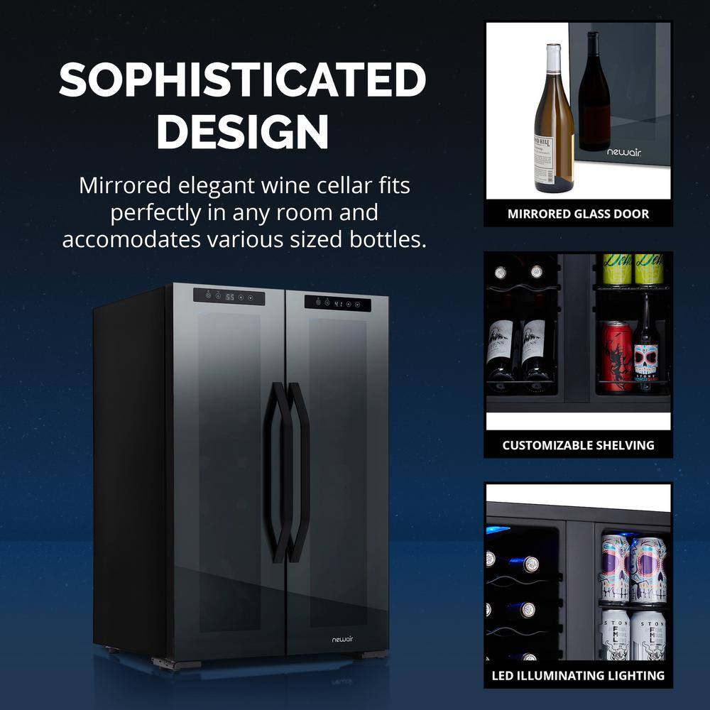 NewAir Shadow 20 in. Dual Zone Wine Cooler Refrigerator 12 Bottles  39 Cans Mirrored Wine and Beverage Fridge NWB051BKD0