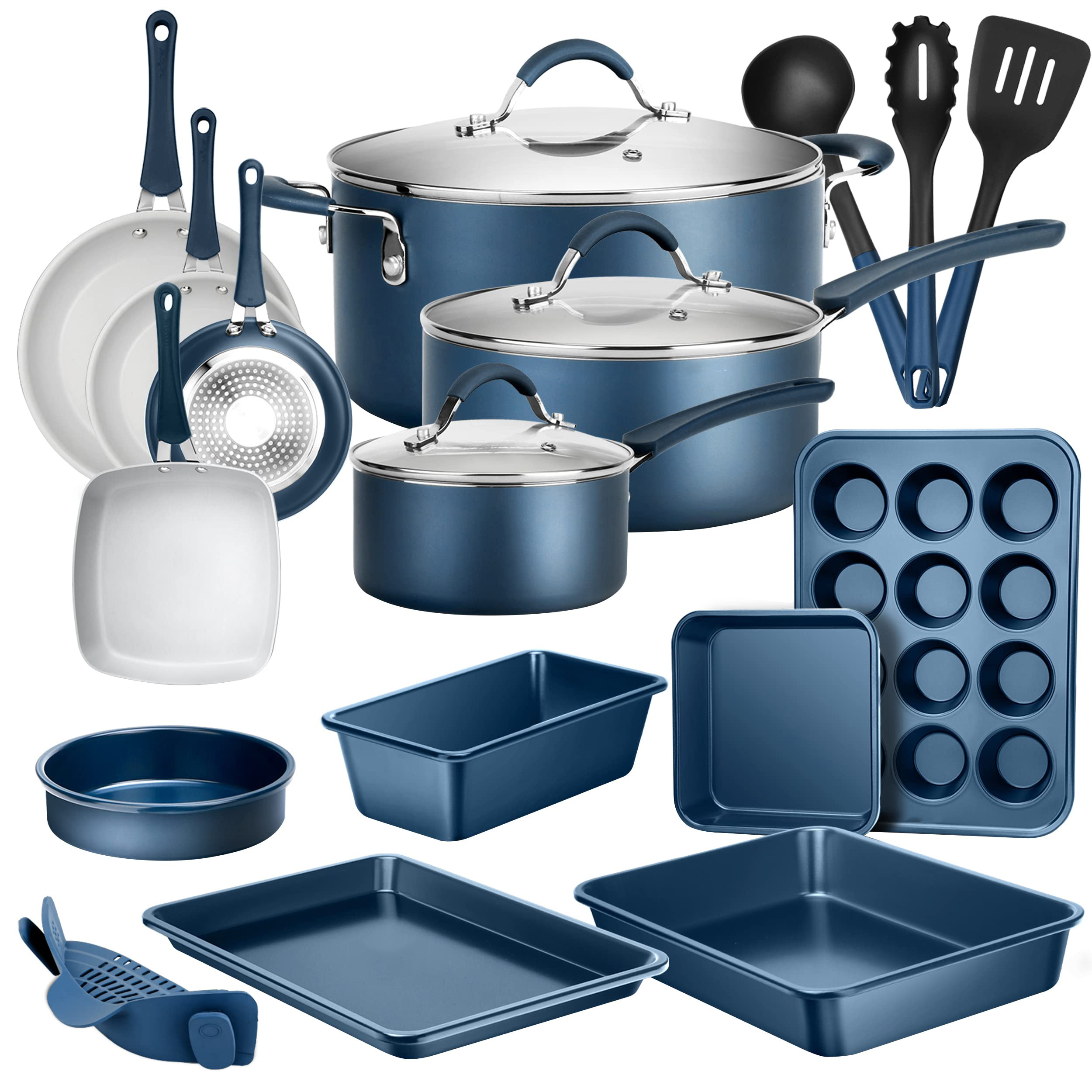 20-Piece Nonstick Kitchen Cookware Bakeware Set - Navy