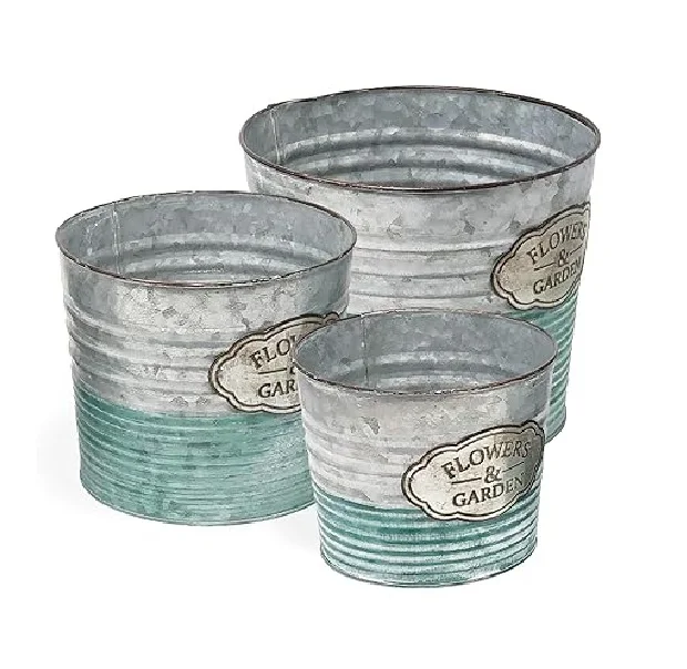 Set Of 3 Galvanized Antique Metal  Purpose Planter For Home and Garden Use High Finishing Modern Planter Bucket