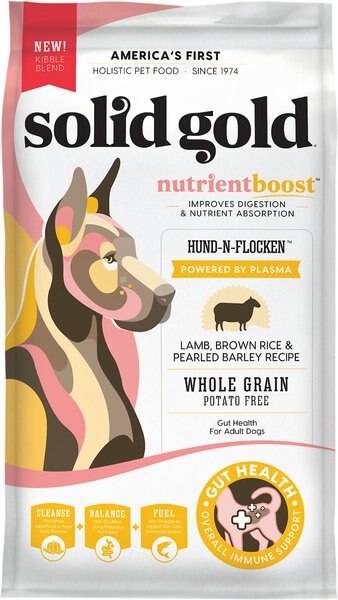 Solid Gold NutrientBoost Hund-N-Flocken Lamb， Brown Rice and Pearled Barley Recipe Adult Dry Dog Food