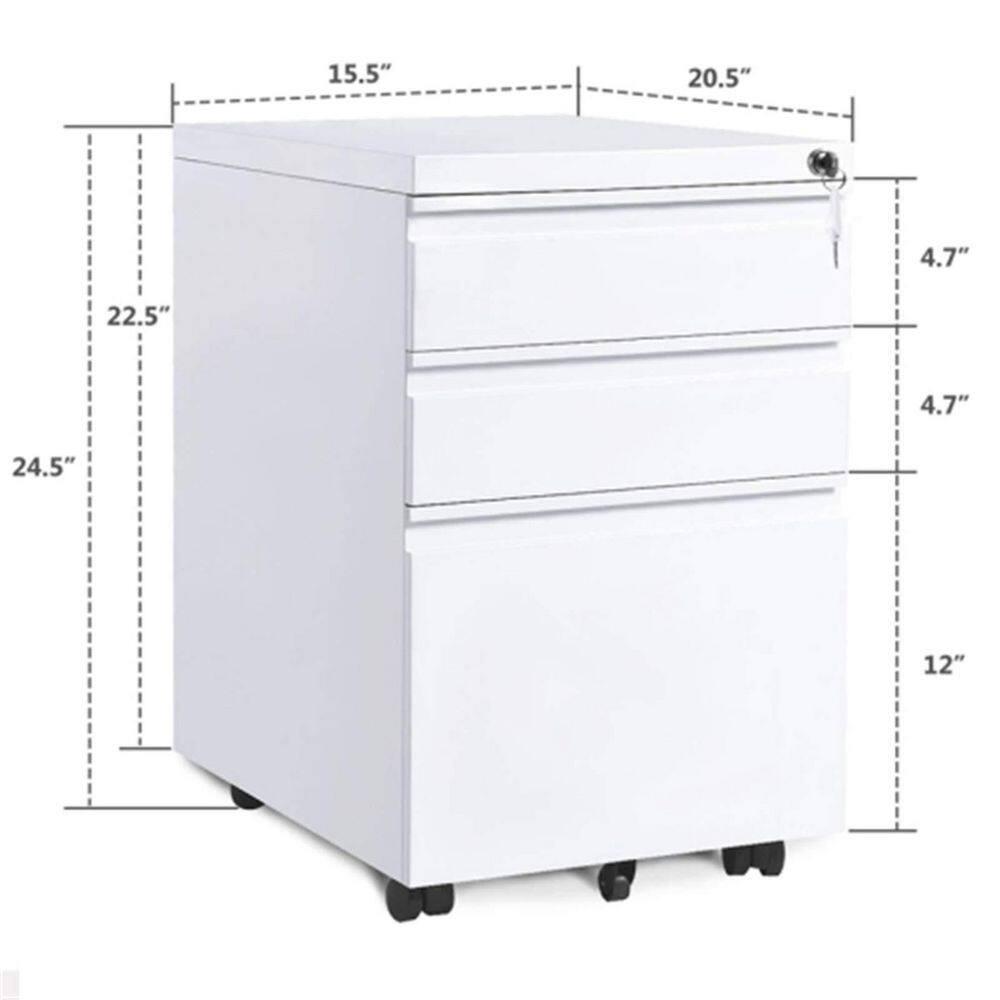 3-Drawer White Mobile File Cabinet AM914C-95