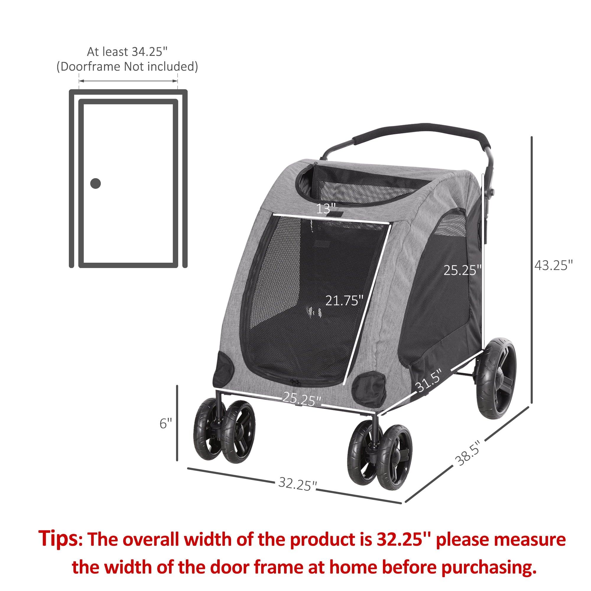 PawHut Foldable Dog Stroller with Storage Pocket， Oxford Fabric for Medium or Large Size Dogs， Grey