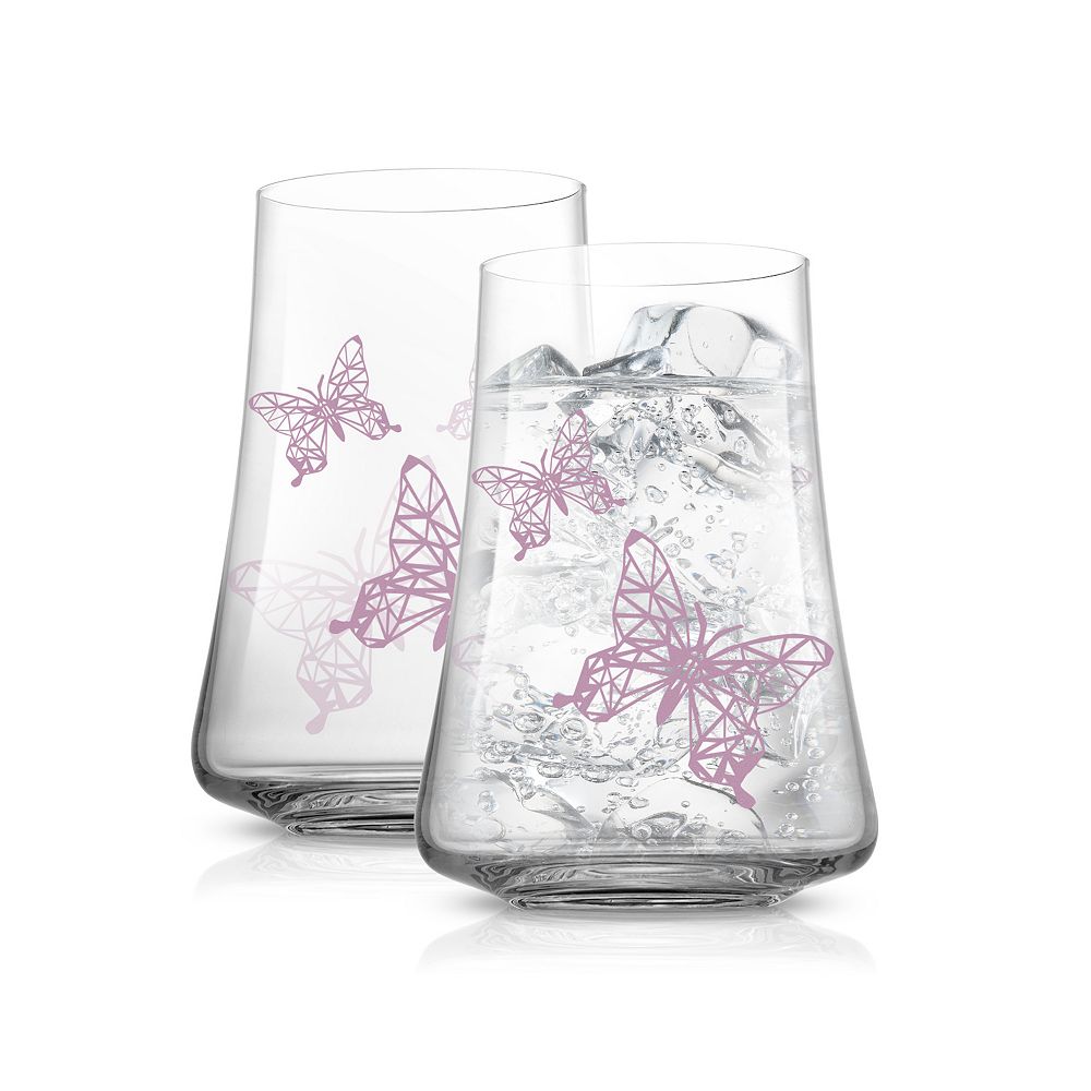 JoyJolt Meadow Butterfly 2-pc. Crystal Highball Glass Set