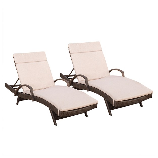 Haage Set Of 2 Outdoor Wicker Armed Chaise Lounge With Cushion Brown Christopher Knight Home