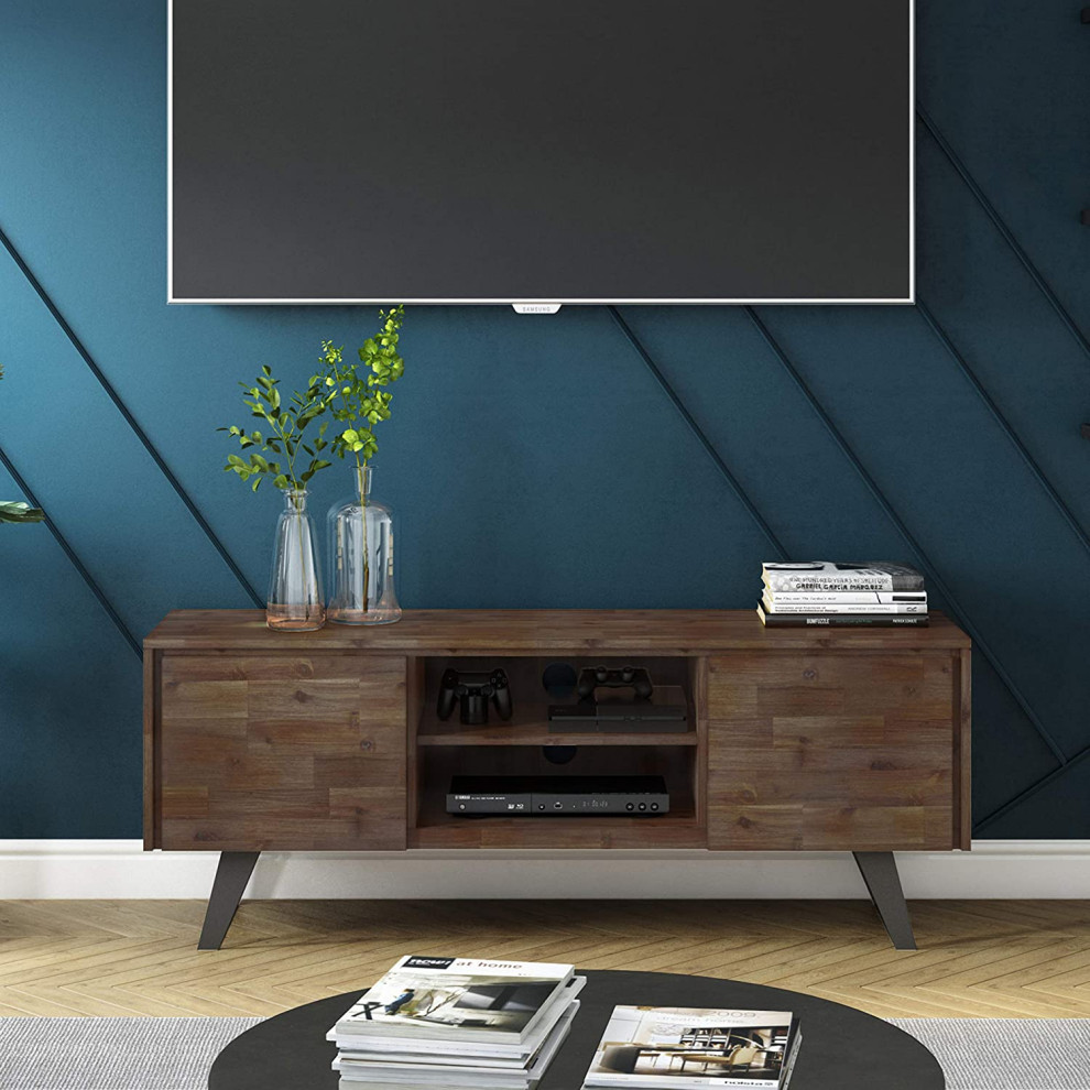 Modern Industrial TV Stand  Low Profile With Cabinets and Open Shelves   Transitional   Entertainment Centers And Tv Stands   by Decorn  Houzz