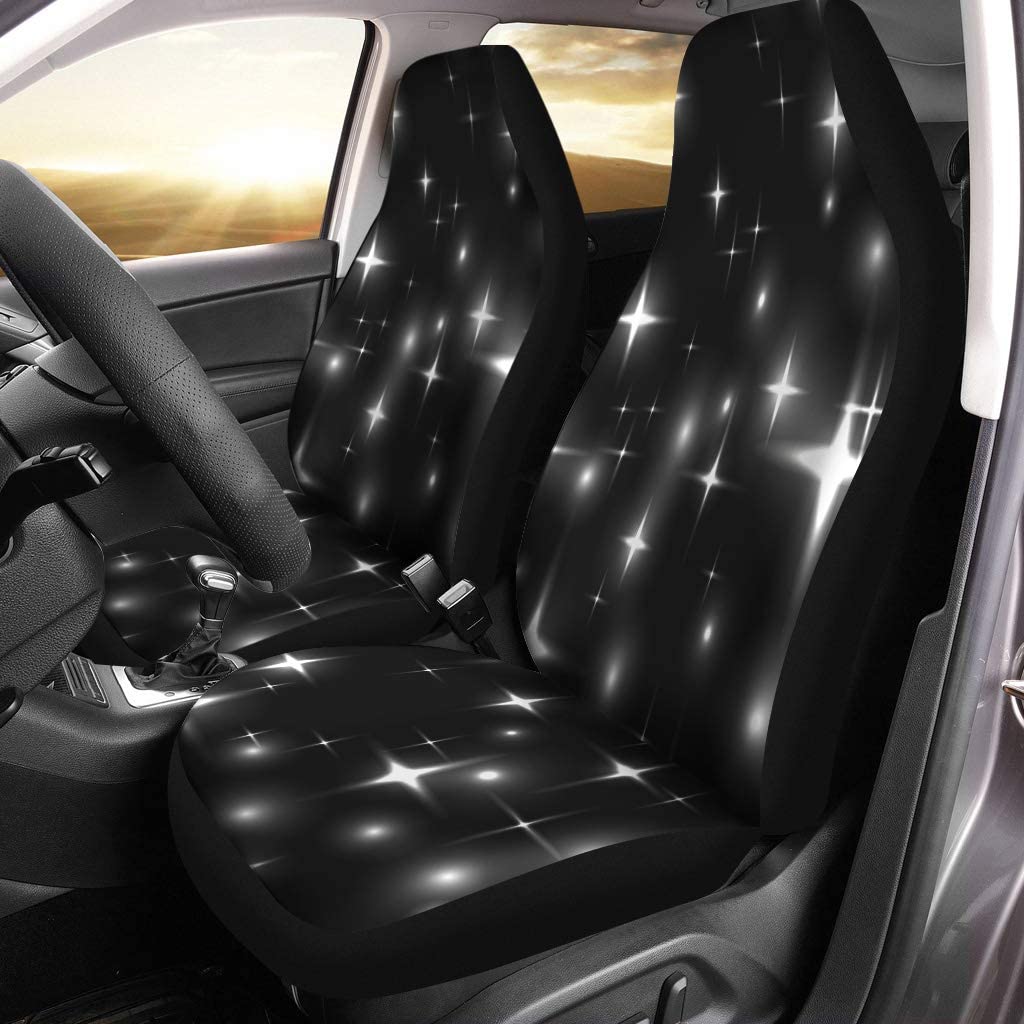 ZHANZZK Set of 2 Car Seat Covers Superb Monochromatic Stars Dark Neon Grey Firework on Sky Universal Auto Front Seats Protector Fits for Car，SUV Sedan，Truck