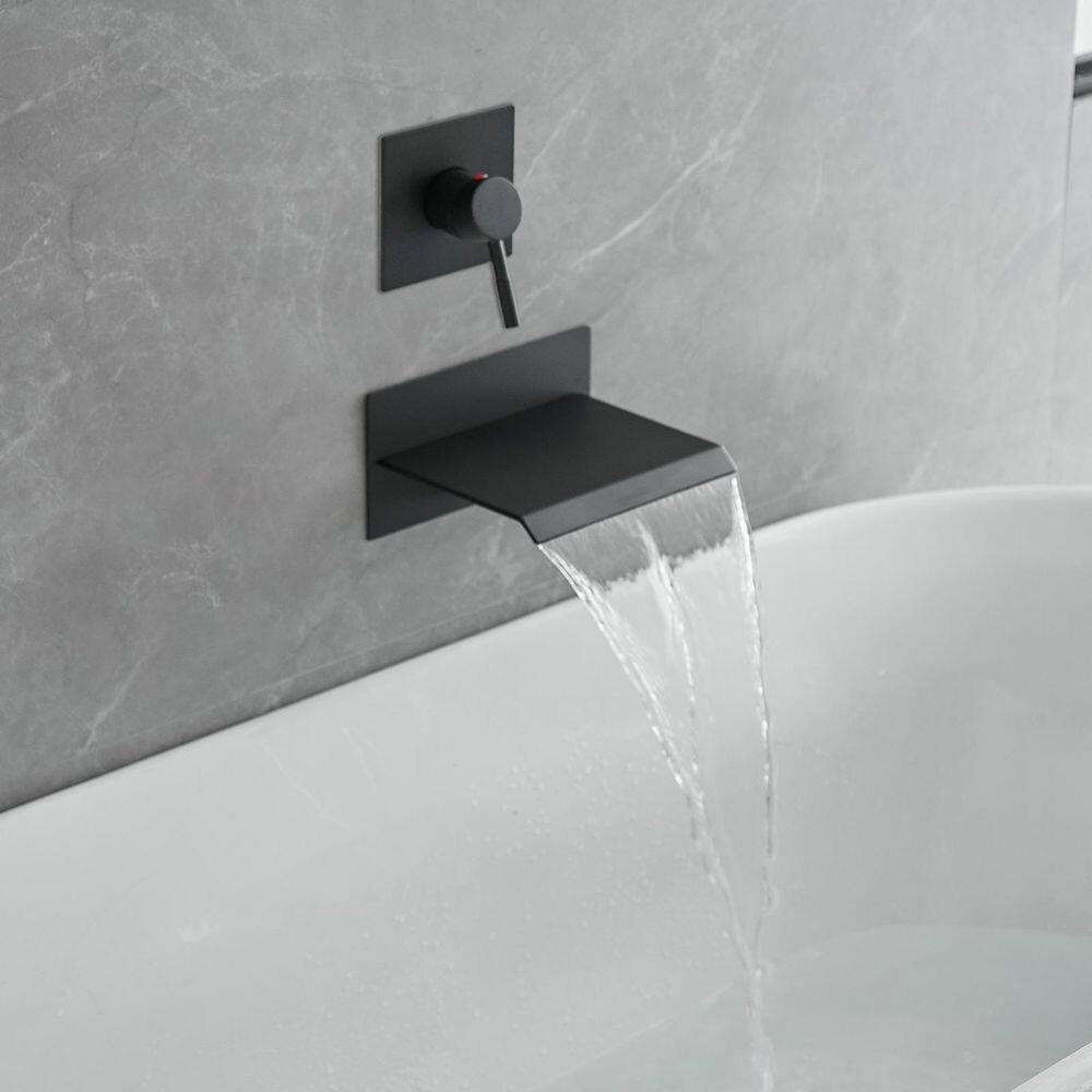 BWE Single Handle Wall Mount Spout Waterfall Tub Faucet Bathtub Filler in Matte Black B-93006-Black