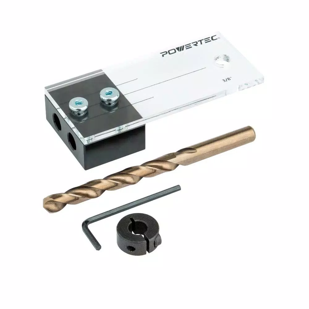 POWERTEC 3/8 in. Dowel Drilling Jig with Cobalt M-35 Drill Bit and Split Ring Stop Collar and#8211; XDC Depot