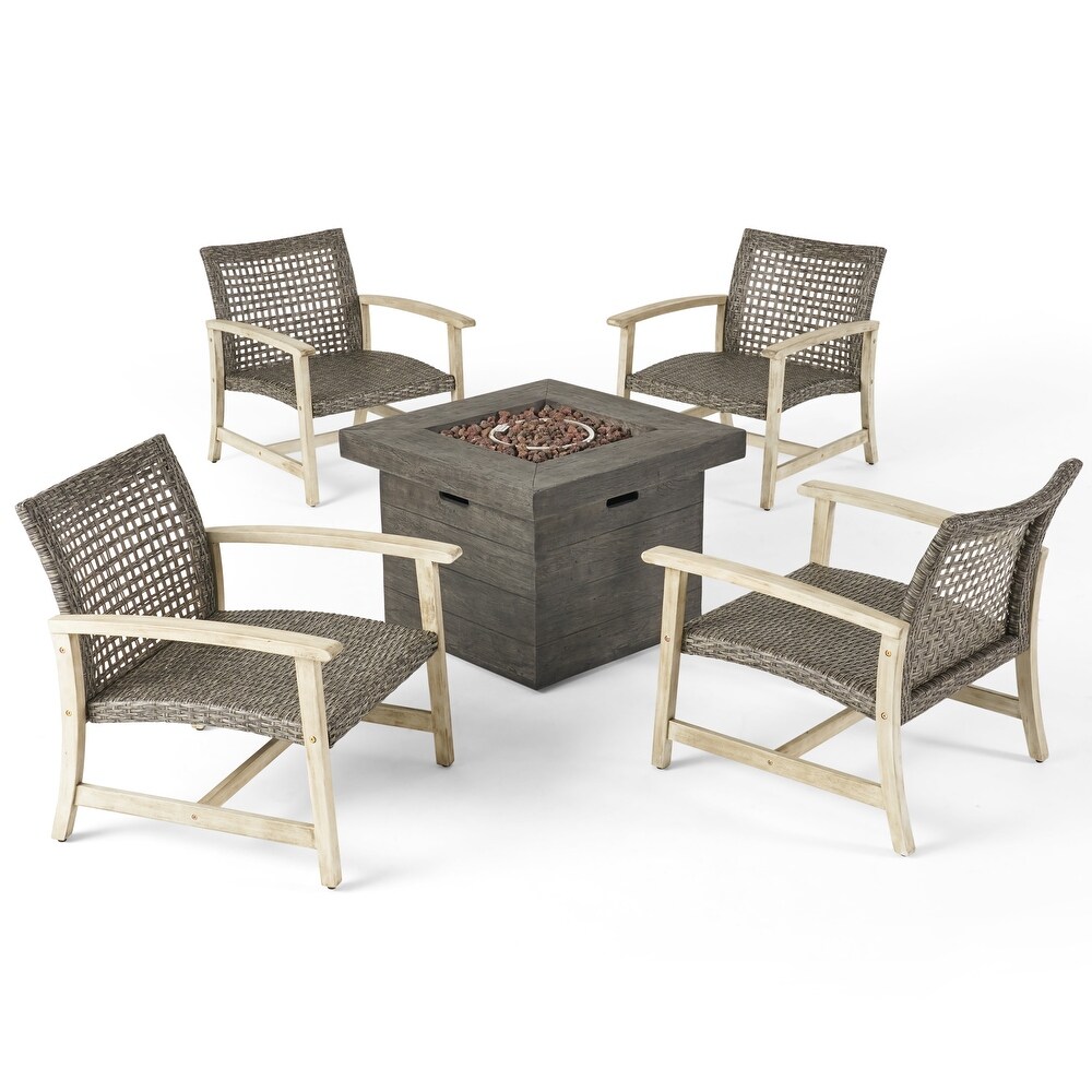 Breakwater Outdoor 5 piece Club Chairs and Fire Pit Set by Christopher Knight Home