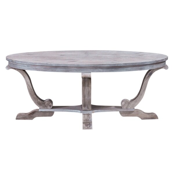 The Gray Barn Greystone Mill Stone White Wash Wire brush Oval Cocktail Table