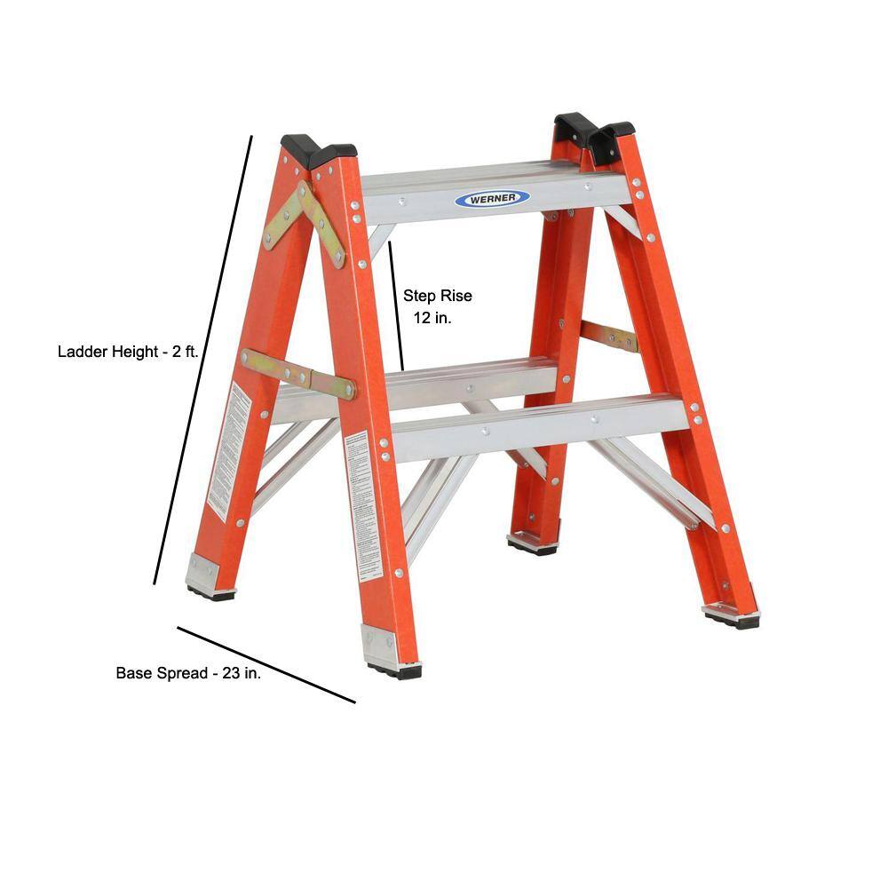 Werner 2 ft. Fiberglass Twin Step Ladder with 300 lbs. Load Capacity Type IA Duty Rating T6202