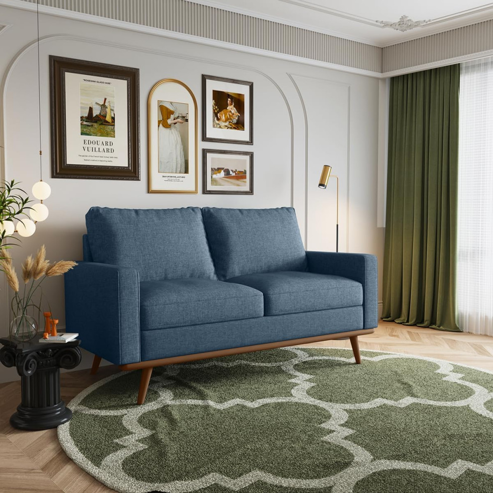 Modern Loveseat  Padded Linen Seat With Angled Legs  ampTrack Armrests   Modern   Loveseats   by Decor Love  Houzz