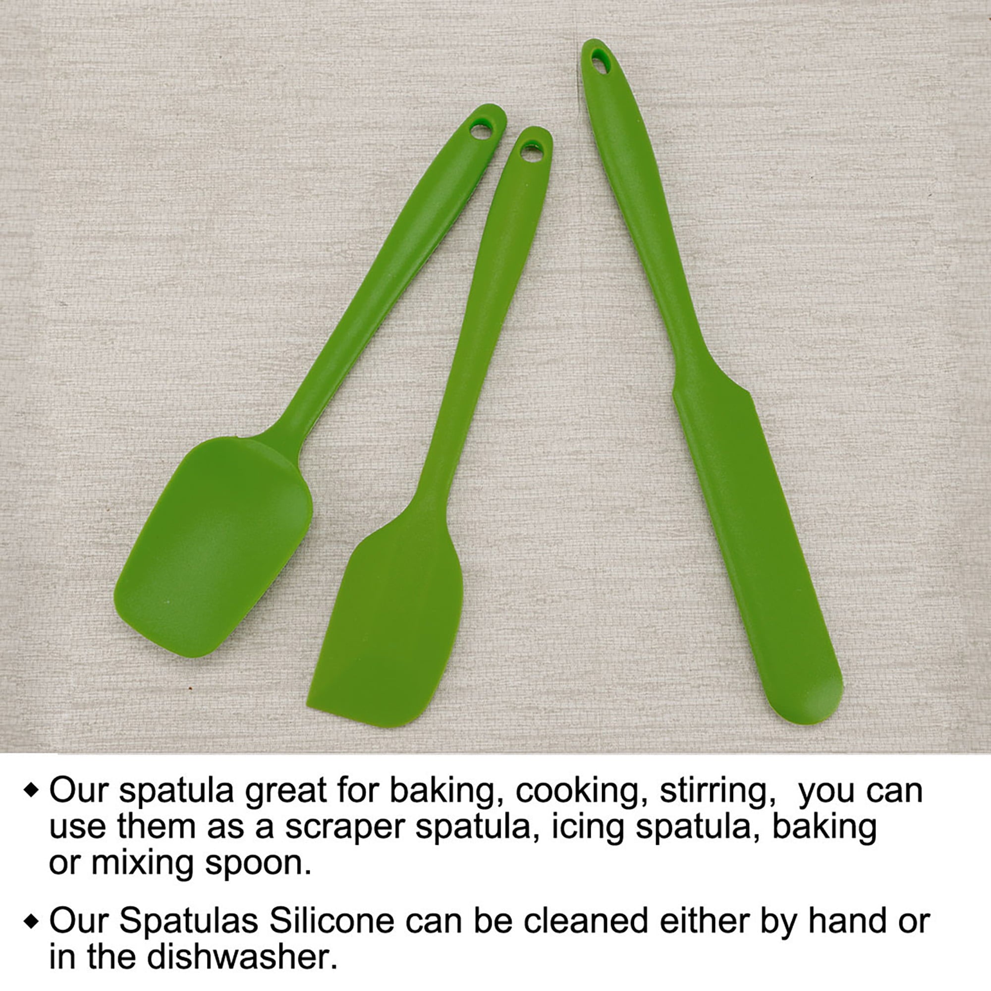 Kitchen Cooking Silicone Spatula Set Heat Resistant Scraping Baking Utensils Green 3 Pieces