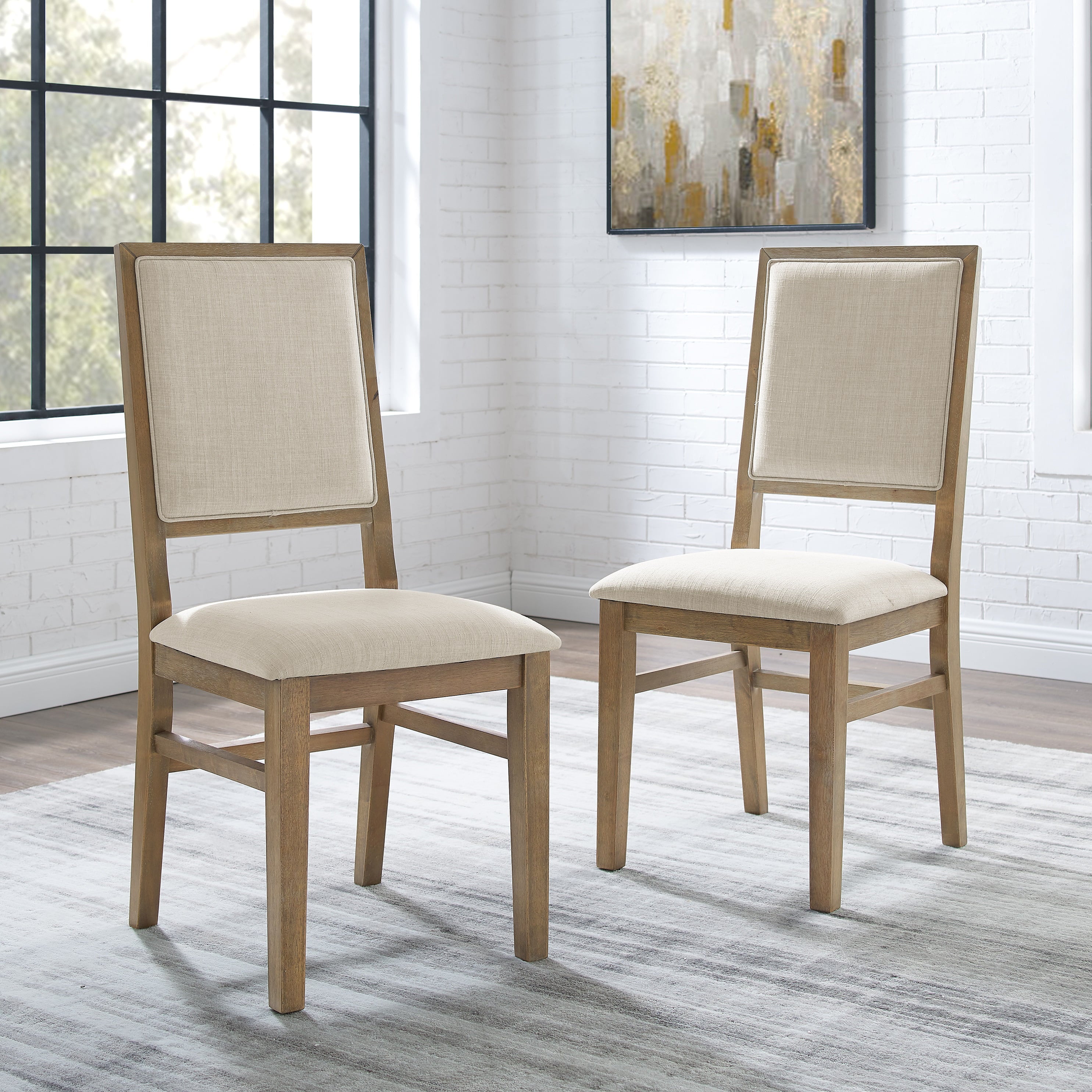 Joanna 2Pc Upholstered Back Chair Set Rustic Brown /Creme - 2 Upholstered Chairs