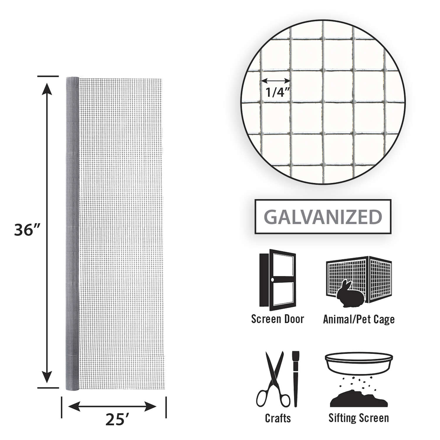 Garden Craft 36 in. H X 25 ft. L Galvanized Steel Hardware Cloth 1/4 in.