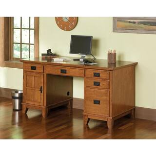 HOMESTYLES Arts and Crafts 58 in. Rectangular Oak 5-Drawer Computer Desk 5180-18