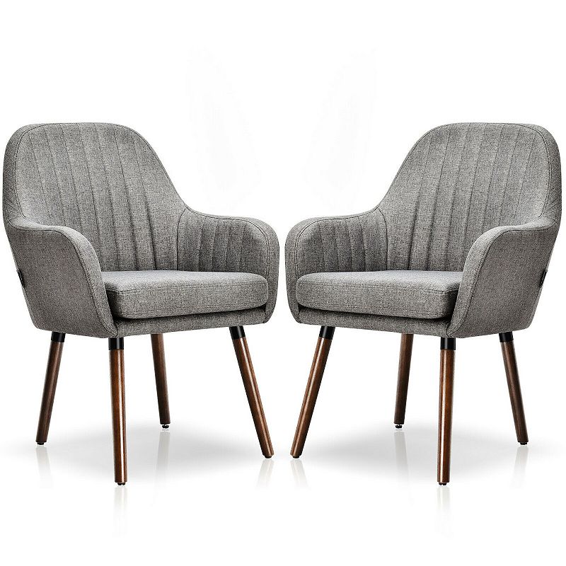 Set Of 2 Fabric Upholstered Accent Chairs With Wooden Legs