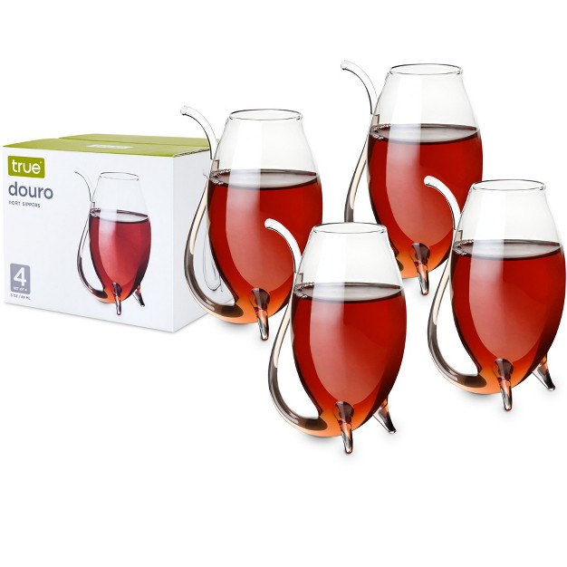 True Douro Port Sippers Glass With Straw Sipper Feature Stemless Wine Glass Set Of 4 3 Oz Capacity Clear